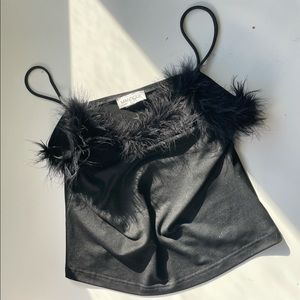 Black tank top with feather neck size medium great condition never worn!